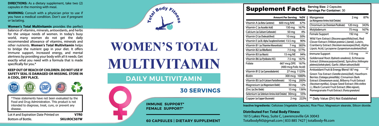 Womens Multivitamin, Complete Daily Total Multivitamin