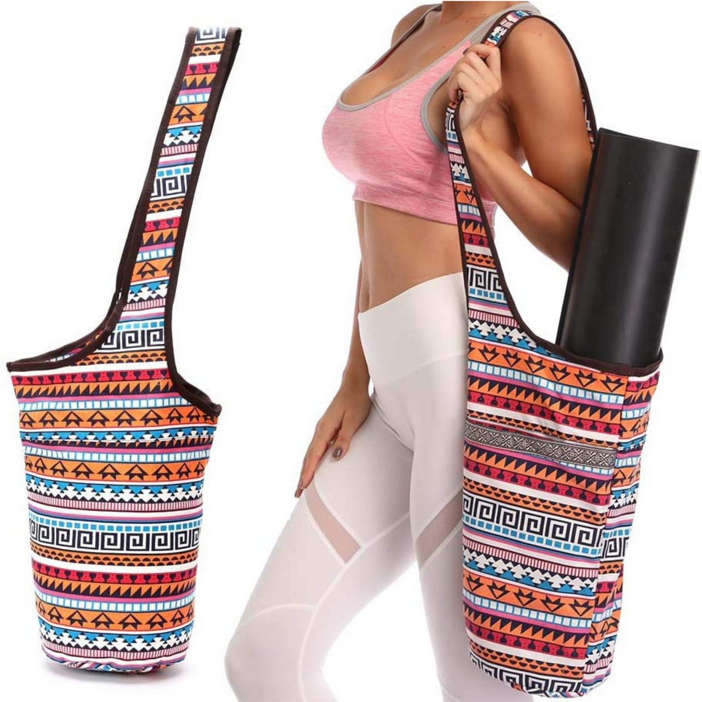 Yoga Mat Carrying Tote Bag with Large Pockets
