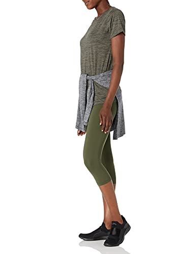 Amazon Essentials Women's Tech Stretch Short-Sleeve Crewneck T-Shirt (Available in Plus Size), Pack of 2, Black/Olive Space Dye, Large