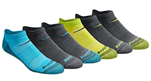 Saucony Men's Multi-Pack Mesh Ventilating Comfort Fit Performance No-Show Socks, Yellow Blue Charcoal Assorted (6 Pairs), Shoe Size: 5-8