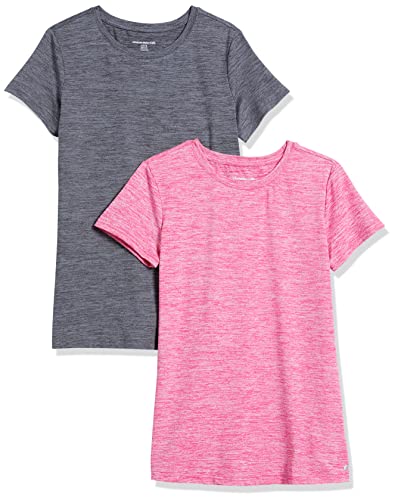 Amazon Essentials Women's Tech Stretch Short-Sleeve Crewneck T-Shirt (Available in Plus Size), Pack of 2, Grey Space Dye/Raspberry Space Dye, X-Large