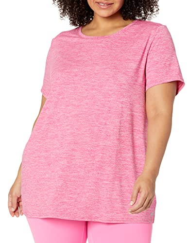 Amazon Essentials Women's Tech Stretch Short-Sleeve Crewneck T-Shirt (Available in Plus Size), Pack of 2, Grey Space Dye/Raspberry Space Dye, X-Large