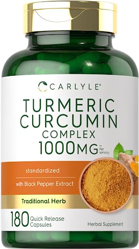 Carlyle Turmeric Curcumin with Black Pepper 1000mg | 180 Capsules | Turmeric Complex Supplement | Non-GMO, Gluten Free