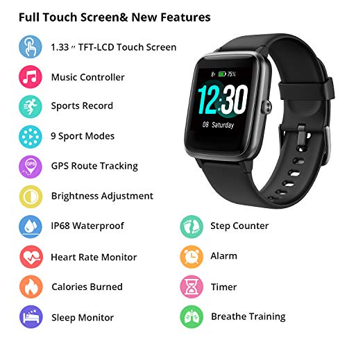 Fitness Tracker with Heart Rate Monitor, Fitpolo Smart Watch 1.3 inches Color Touch Screen IP68 Waterproof Step Calorie Counter Sleep Monitoring Pedometer Watches Activity Tracker for Women Men Kids