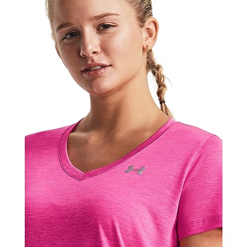 Under Armour Women's Standard Tech V-Neck Twist Short-Sleeve T-Shirt, (657) Rebel Pink / / Metallic Silver, X-Large
